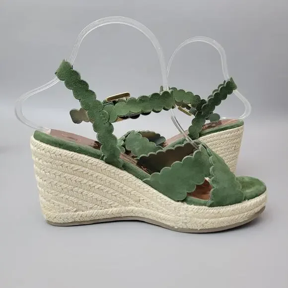 Ted Baker London Wedge Espadrille Sandal Green Suede Scallop Size 7.5 US 38 EU - Picture 3 of 12